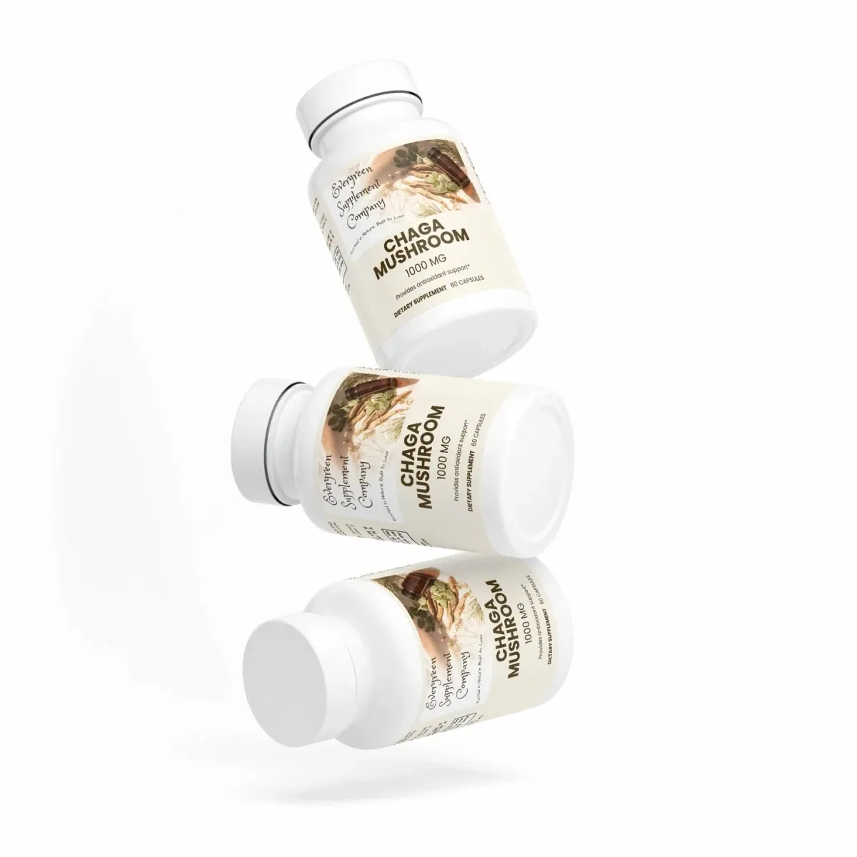 Three bottles of Chaga Mushroom capsules